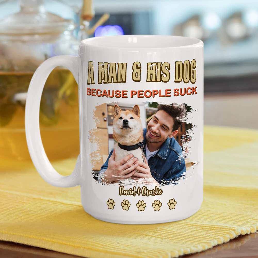 A Man And His Retro Dog Photo - Personalized Custom Coffee Mug - Image 2
