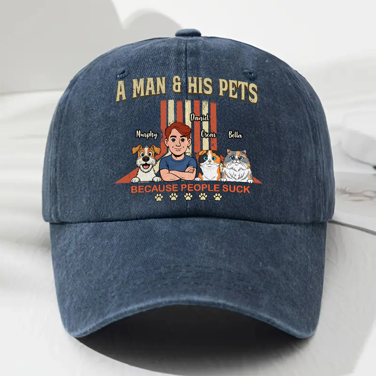 A Man And His Retro Pet - Personalized Custom Vintage Washed Denim Cap