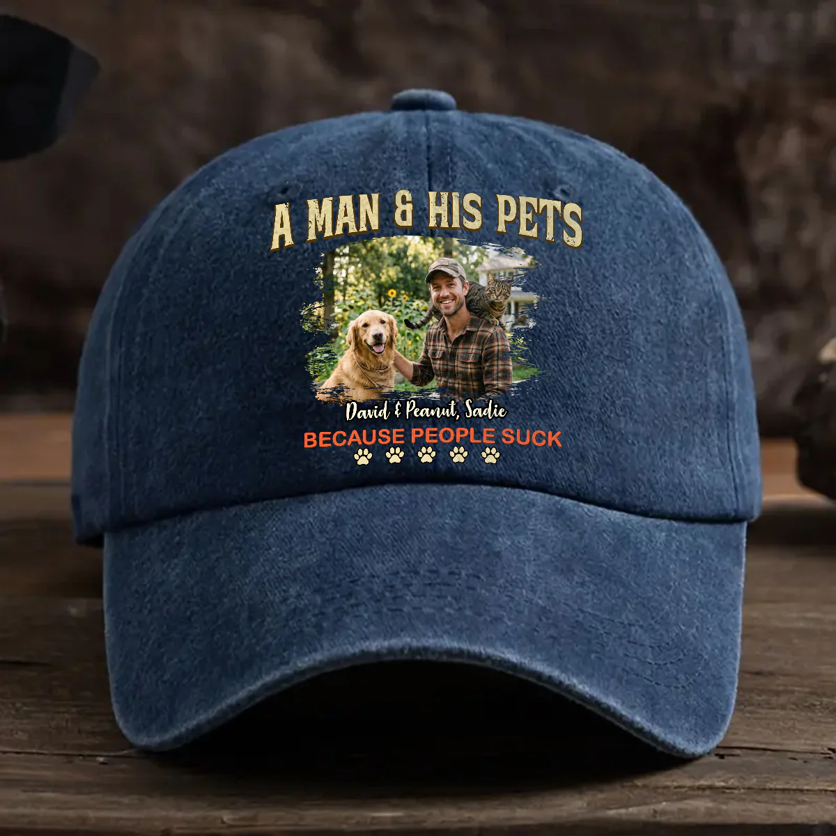 A Man And His Retro Pet Photo - Personalized Custom Vintage Washed Denim Cap