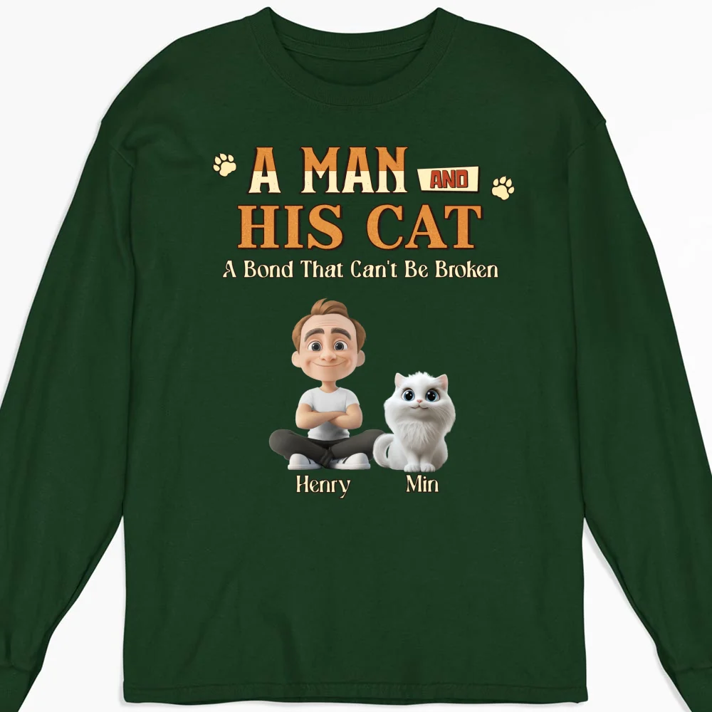A Man With His Cat - Personalized Custom Long Sleeve T-shirt - Image 6