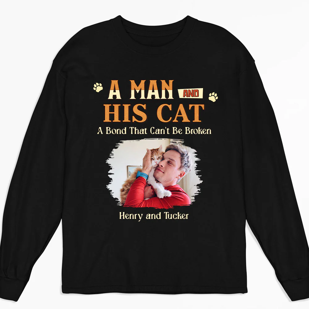 A Man With His Cat Photo - Personalized Custom Long Sleeve T-shirt