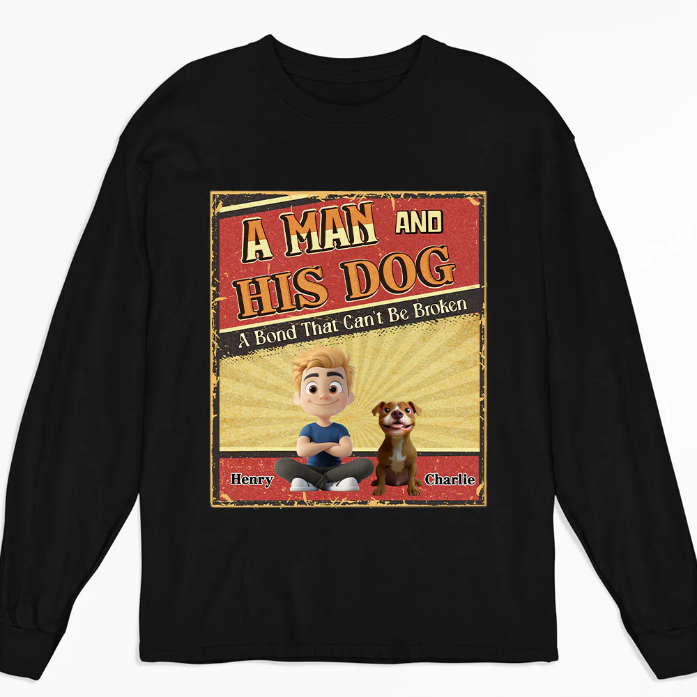 A Man With His Dog Cartoon - Personalized Custom Long Sleeve T-Shirt