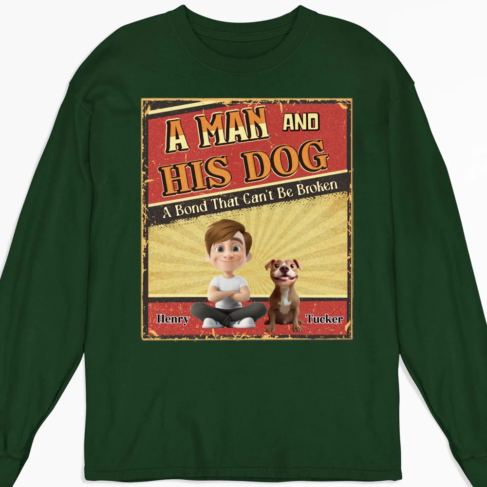 A Man With His Dog Cartoon - Personalized Custom Long Sleeve T-Shirt - Image 4