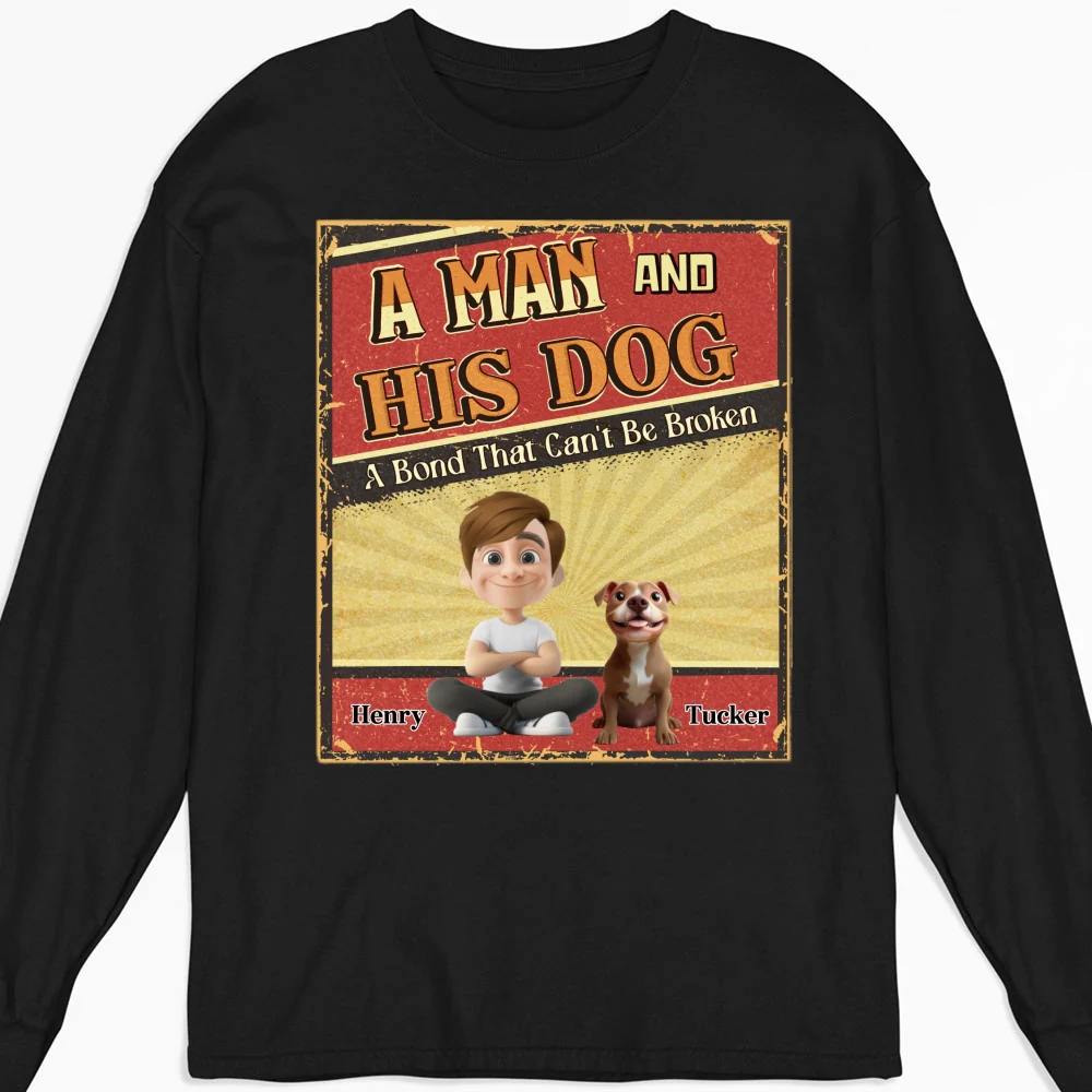 A Man With His Dog Cartoon - Personalized Custom Long Sleeve T-Shirt - Image 5
