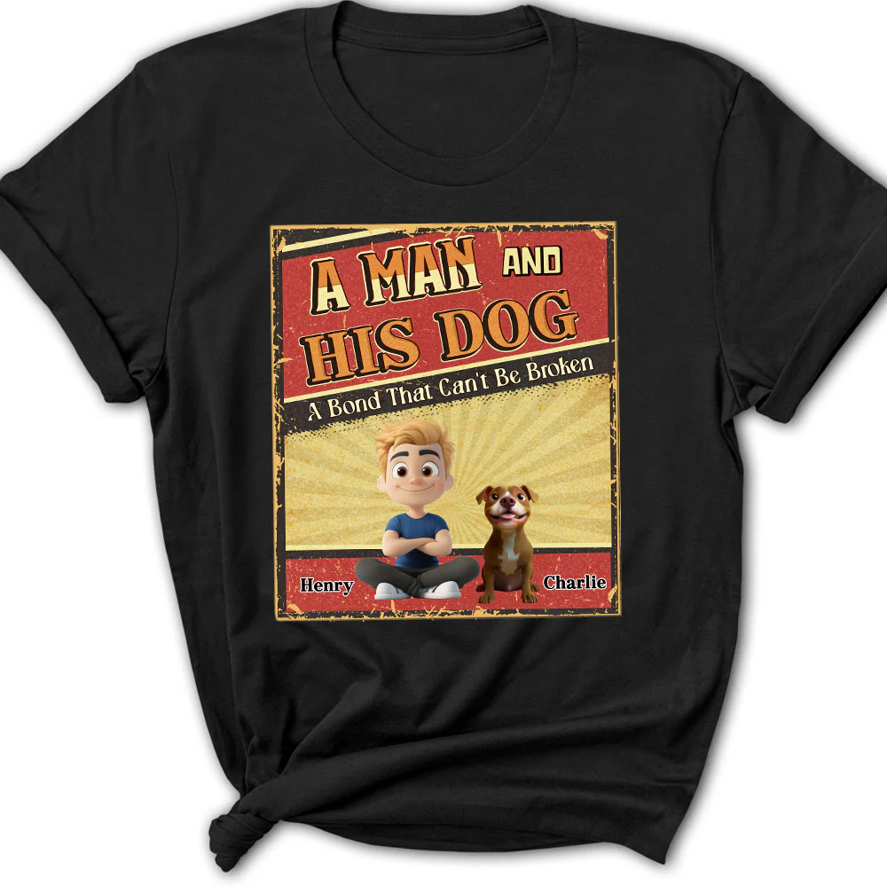 A Man With His Dog Cartoon - Personalized Custom Women's T-Shirt