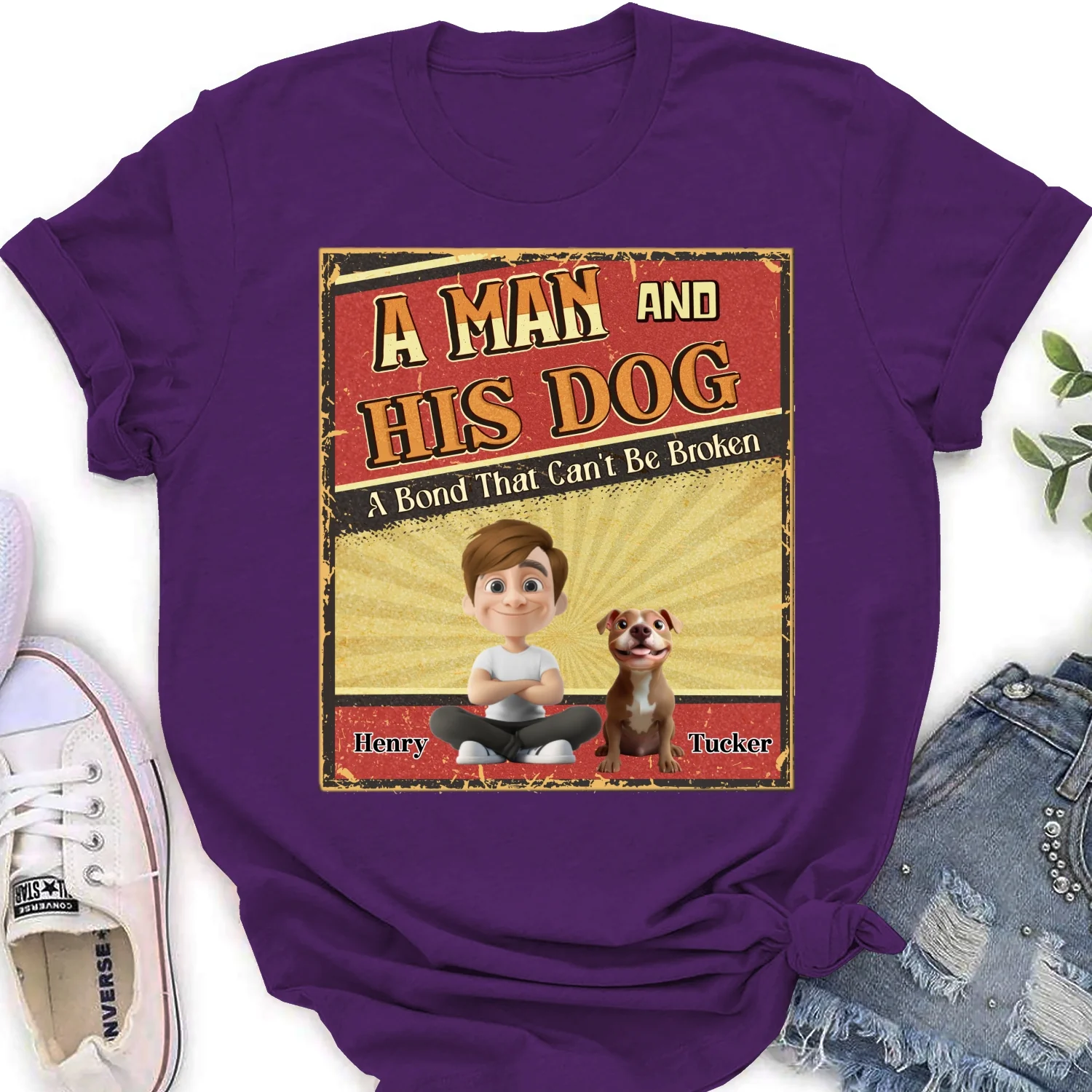 A Man With His Dog Cartoon - Personalized Custom Women's T-Shirt - Image 10