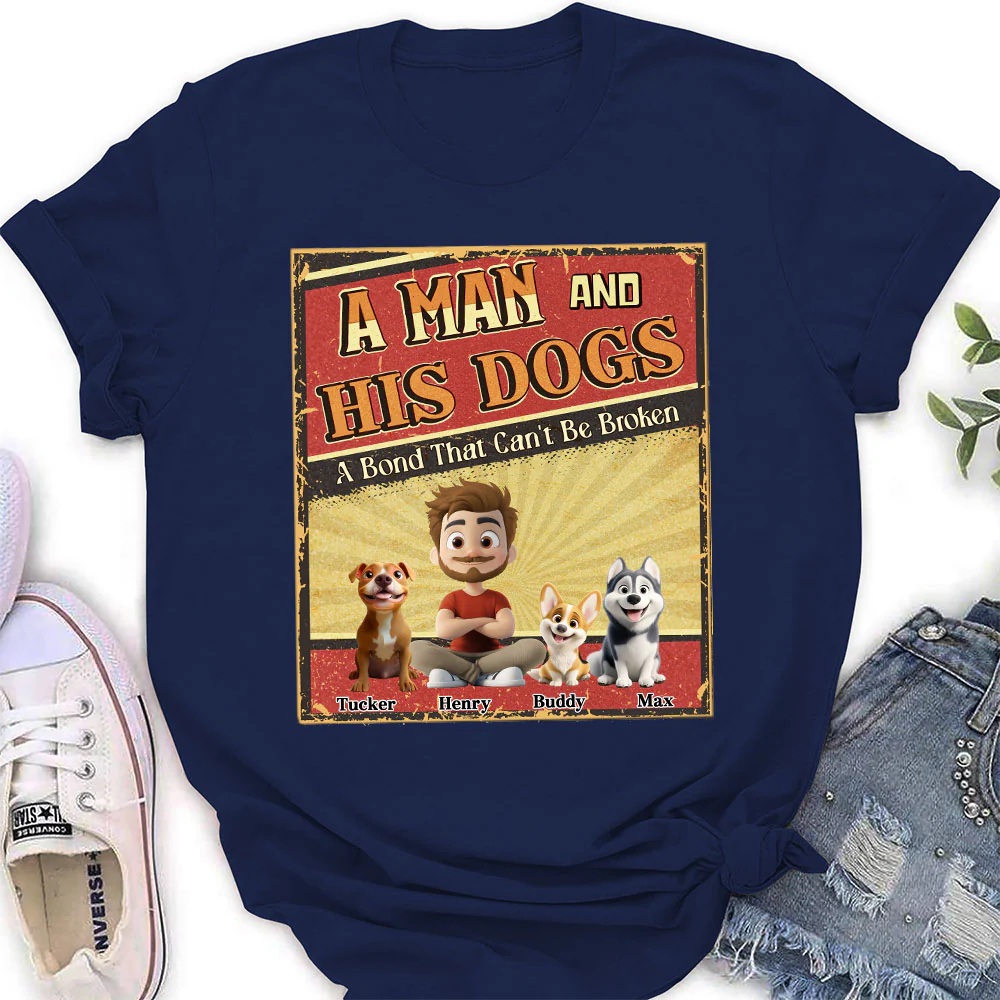 A Man With His Dog Cartoon - Personalized Custom Women's T-Shirt - Image 3
