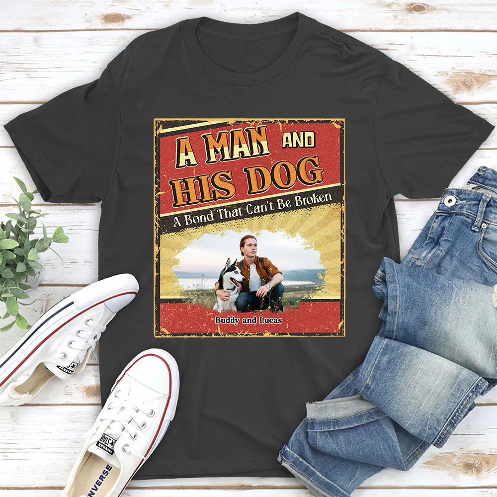 A Man With His Dog Cartoon Photo - Personalized Custom Unisex T-Shirt - Image 3