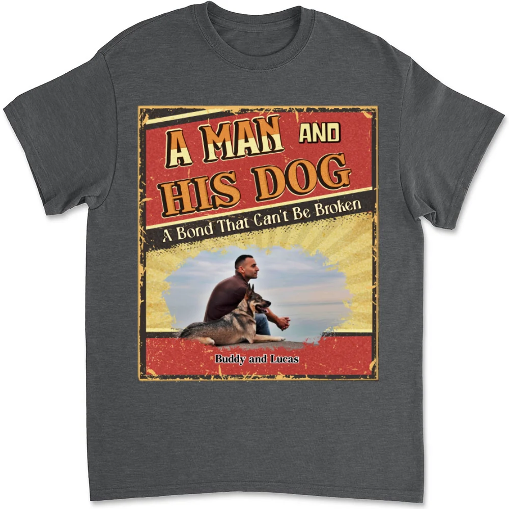 A Man With His Dog Cartoon Photo - Personalized Custom Unisex T-Shirt - Image 8