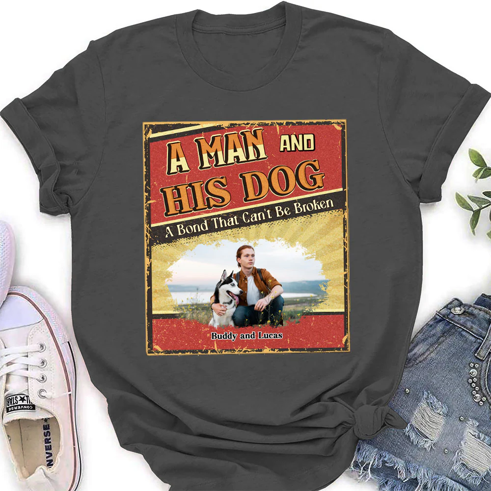 A Man With His Dog Cartoon Photo - Personalized Custom Women's T-Shirt - Image 2