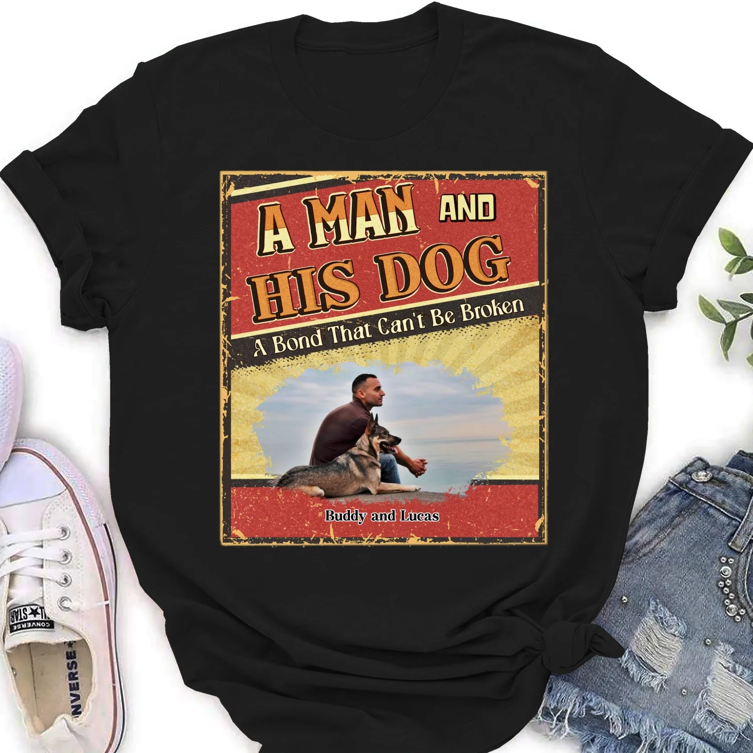 A Man With His Dog Cartoon Photo - Personalized Custom Women's T-Shirt - Image 3