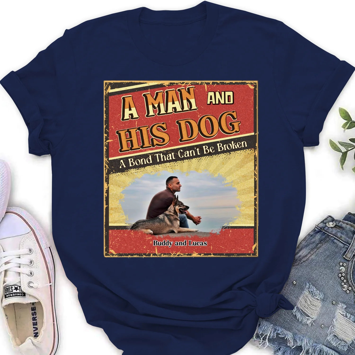 A Man With His Dog Cartoon Photo - Personalized Custom Women's T-Shirt - Image 4