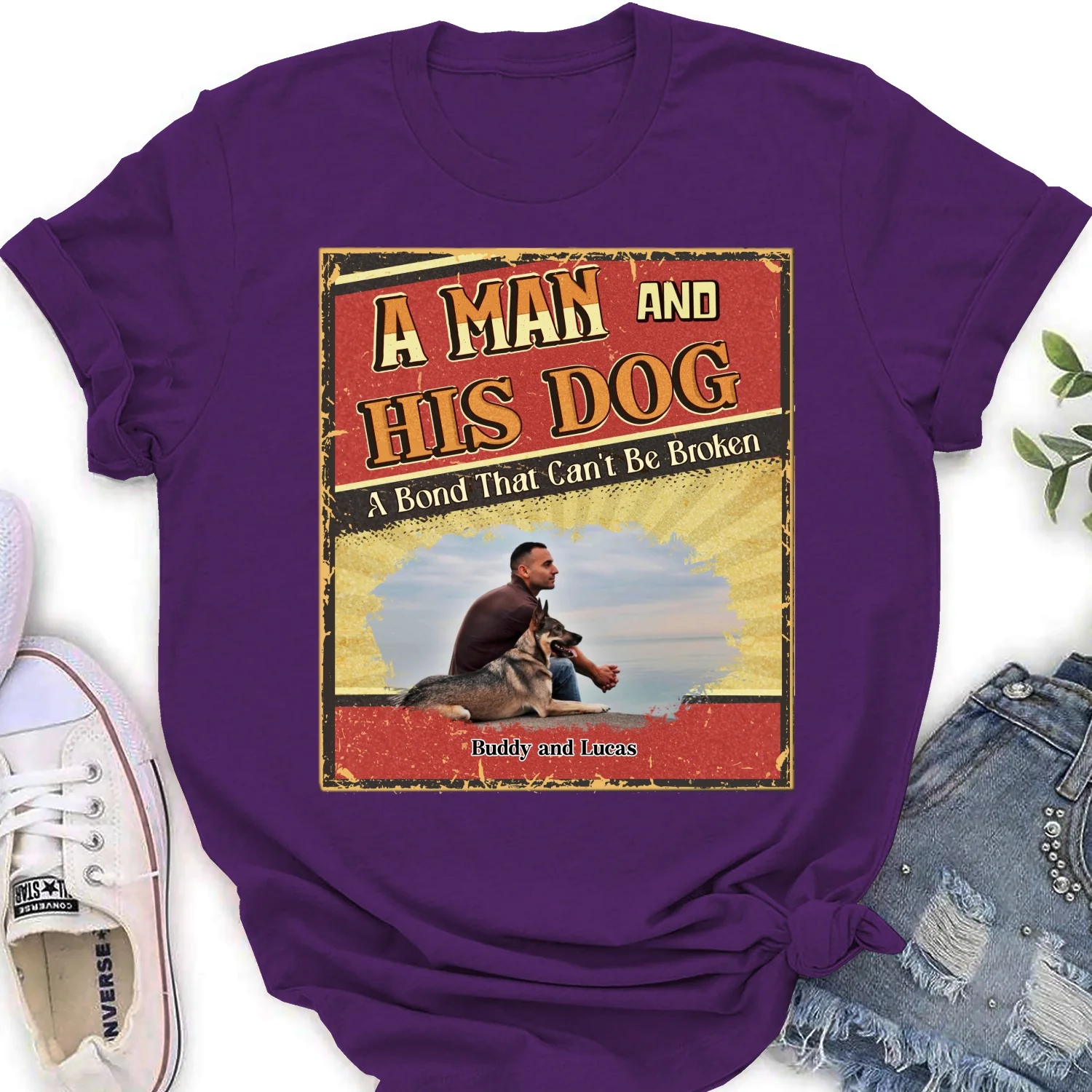 A Man With His Dog Cartoon Photo - Personalized Custom Women's T-Shirt - Image 5