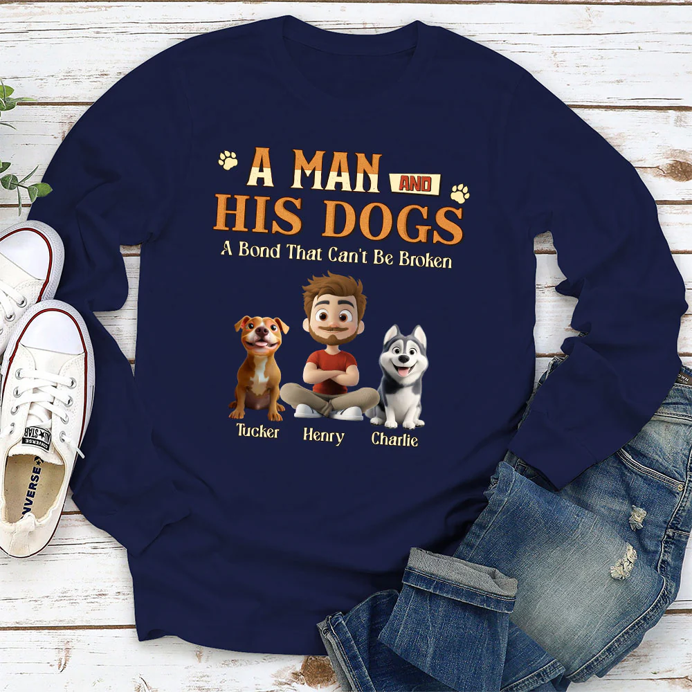 A Man With His Dog - Personalized Custom Long Sleeve T-Shirt - Image 3