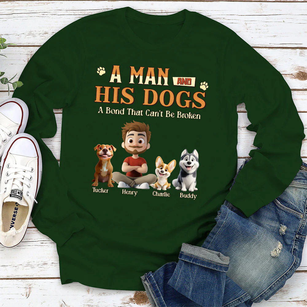 A Man With His Dog - Personalized Custom Long Sleeve T-Shirt - Image 4