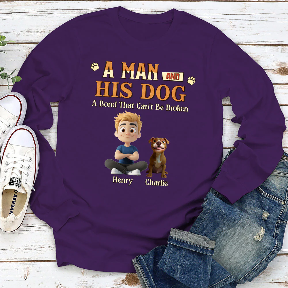 A Man With His Dog - Personalized Custom Long Sleeve T-Shirt - Image 6