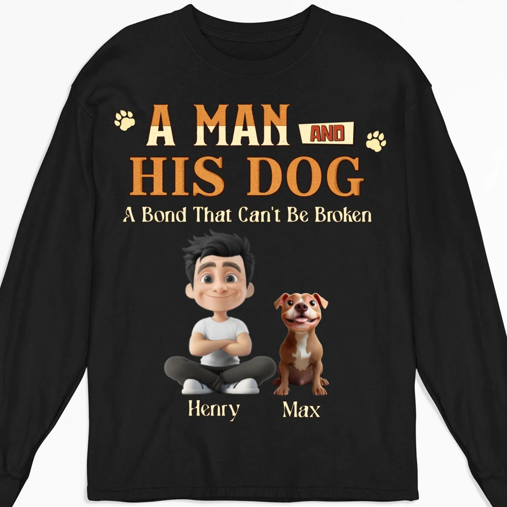 A Man With His Dog - Personalized Custom Long Sleeve T-Shirt - Image 7