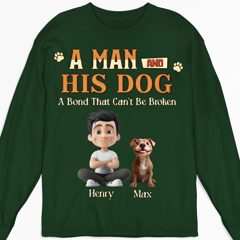A Man With His Dog - Personalized Custom Long Sleeve T-Shirt - Image 9