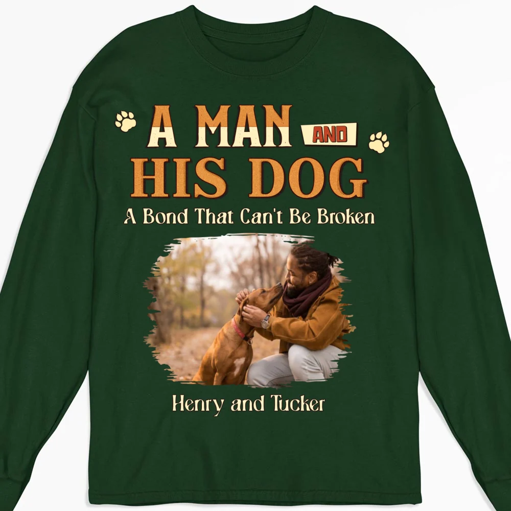 A Man With His Dog Photo - Personalized Custom Long Sleeve T-Shirt - Image 6