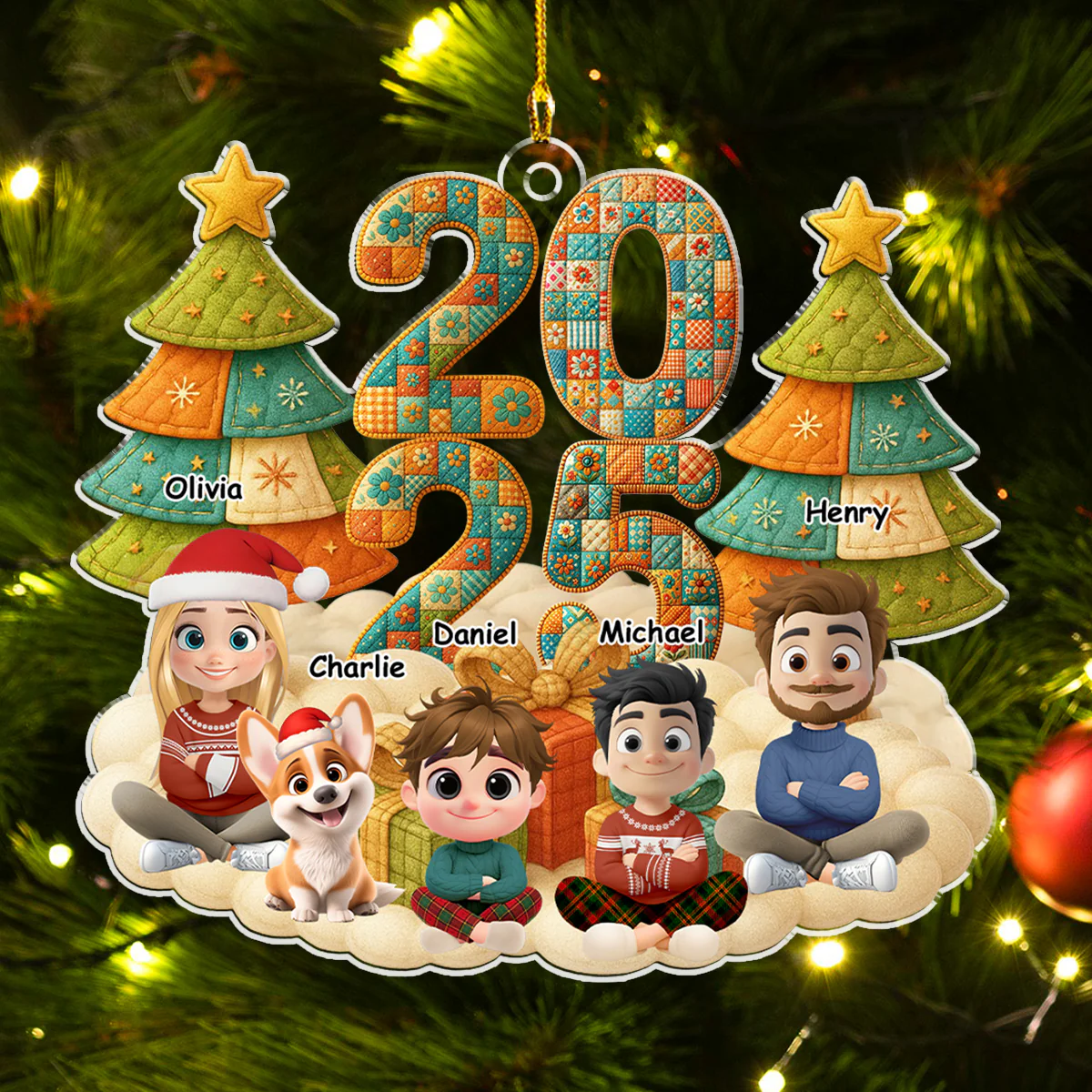 A Patchwork Family - Personalized Custom Acrylic Ornament - Image 2