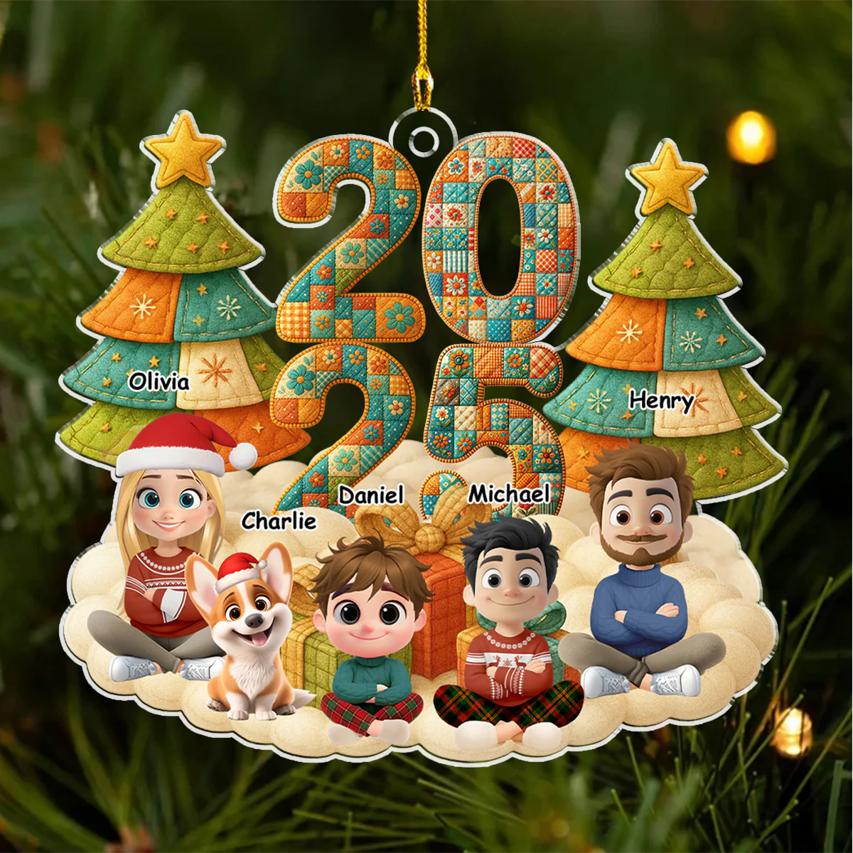 A Patchwork Family - Personalized Custom Acrylic Ornament - Image 3