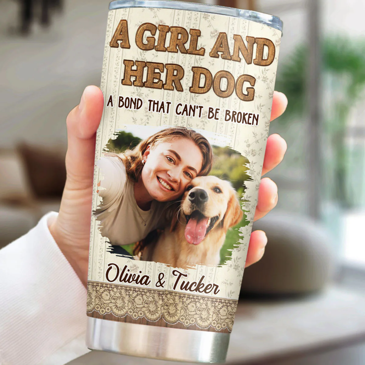 A Vintage Girl And Her Dog Photo - Personalized Custom 3D Effect Tumbler