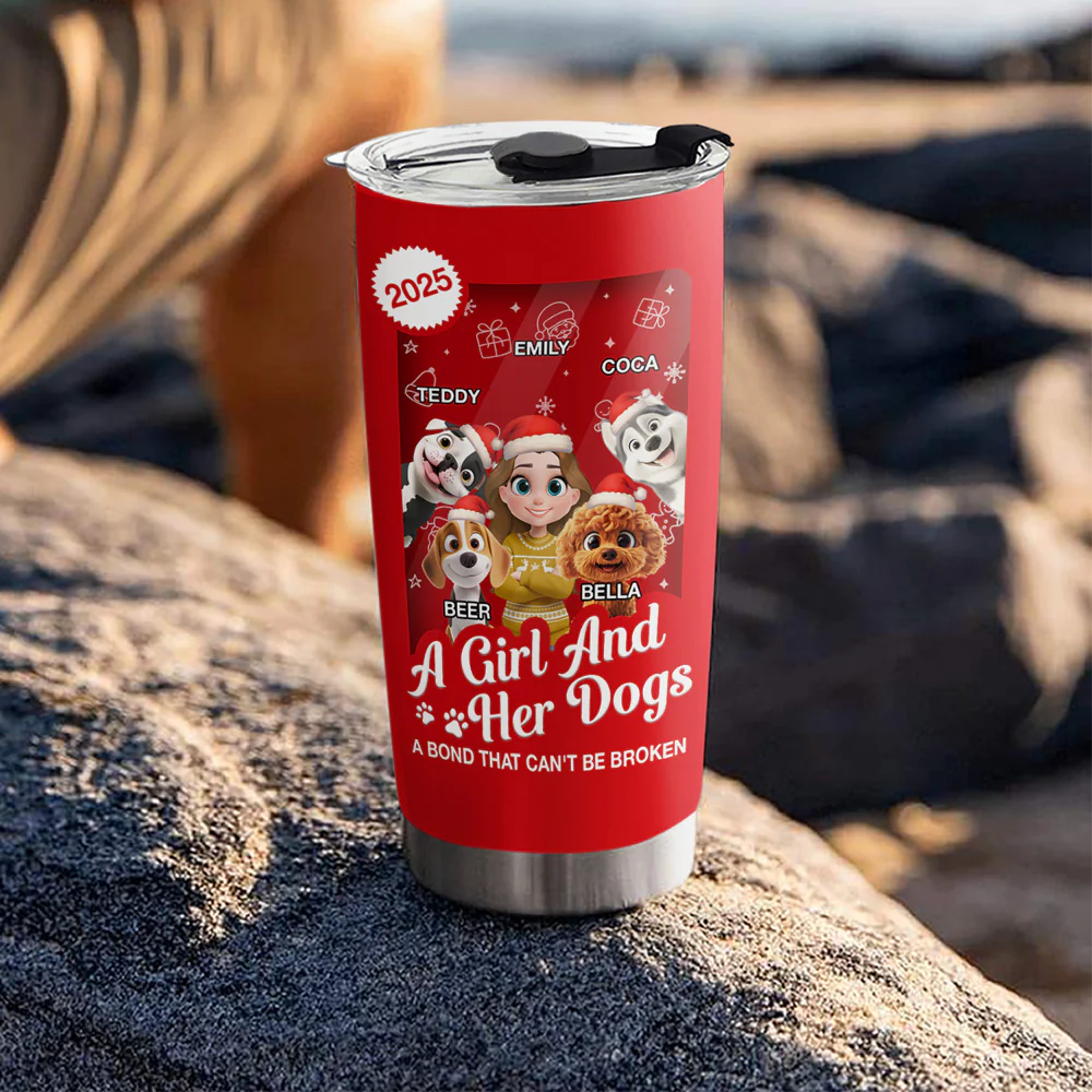 A Woman And Her Dog Cartoon Christmas - Personalized Custom Tumbler - Image 4