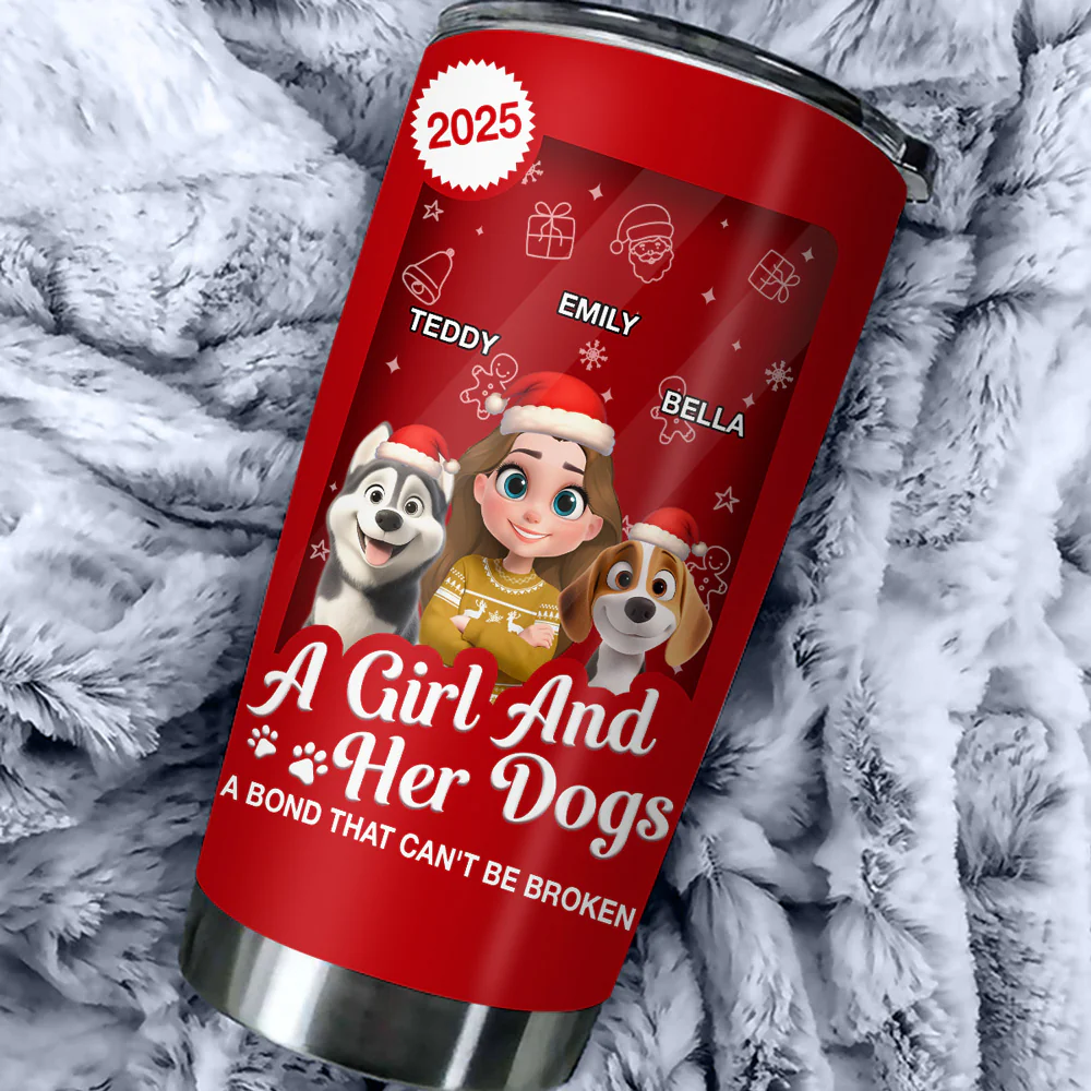 A Woman And Her Dog Cartoon Christmas - Personalized Custom Tumbler - Image 5