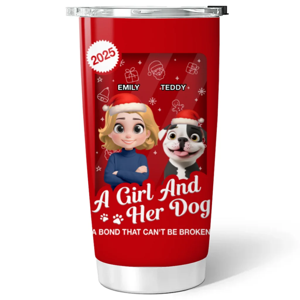 A Woman And Her Dog Cartoon Christmas - Personalized Custom Tumbler - Image 6
