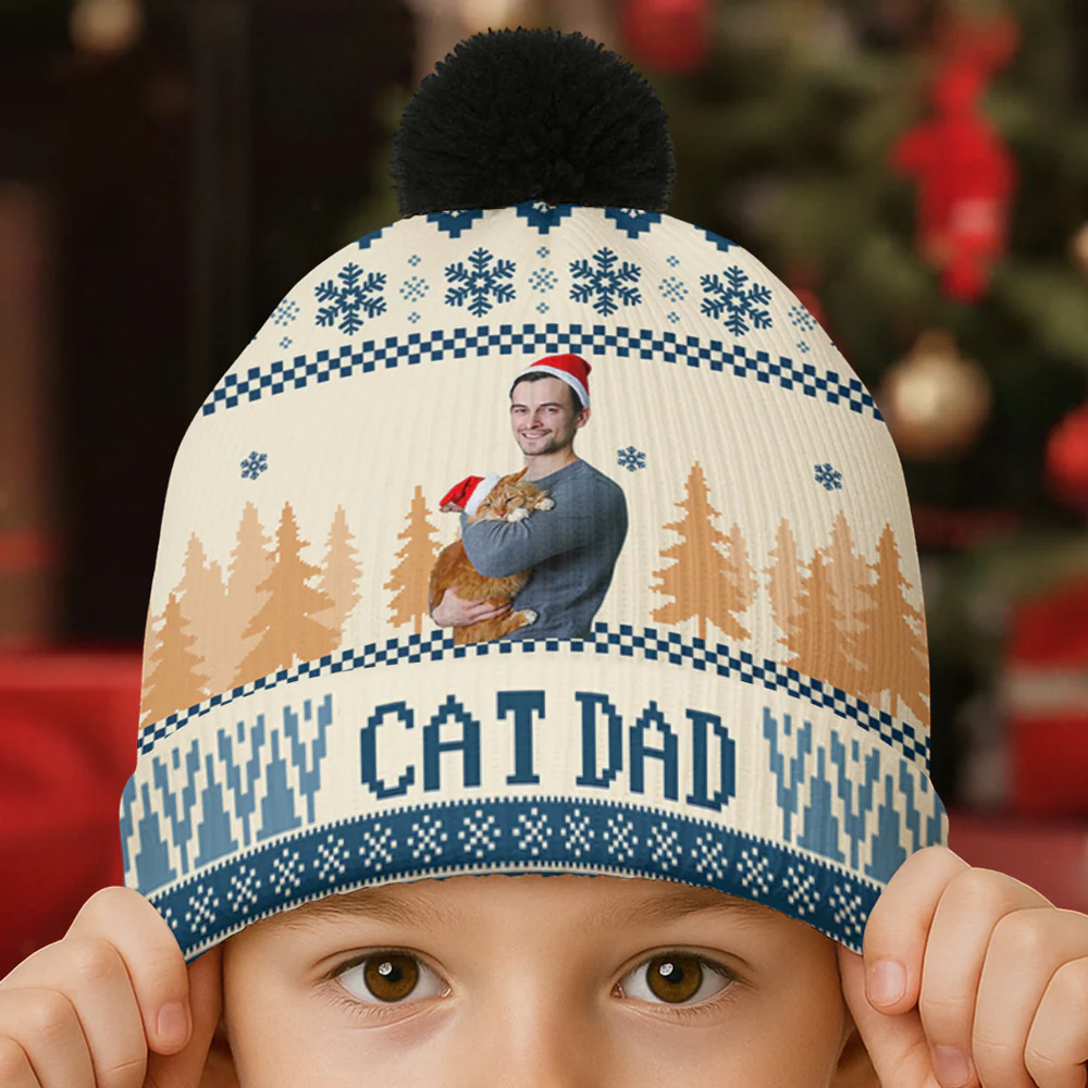 All I Need Is My Cats Photo - Personalized Custom Bobble Beanie Hat - Image 3