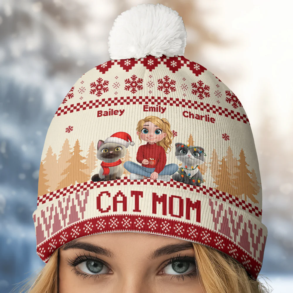 All I Need Is My Cats Ver Woman - Personalized Custom Bobble Beanie Hat - Image 3