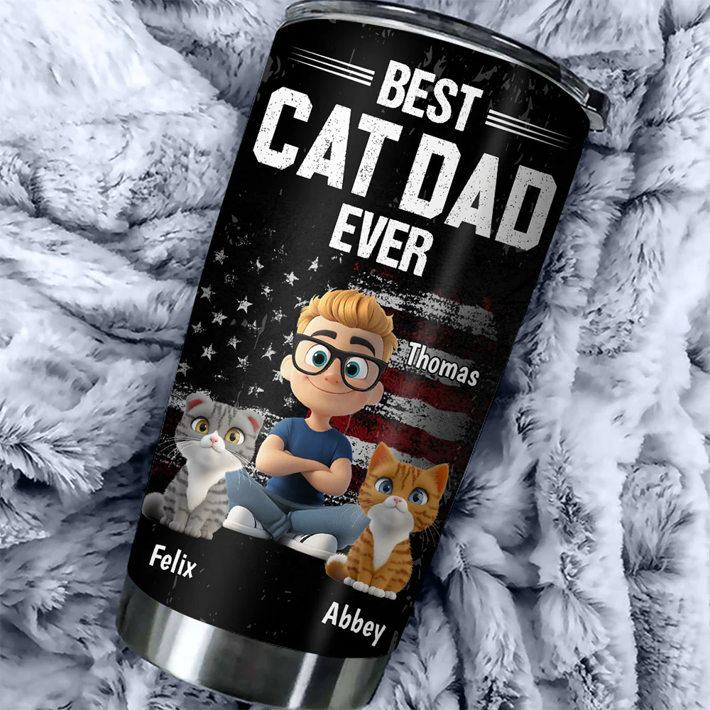 American Cat Dad - Personalized Custom Tumbler - Image 2
