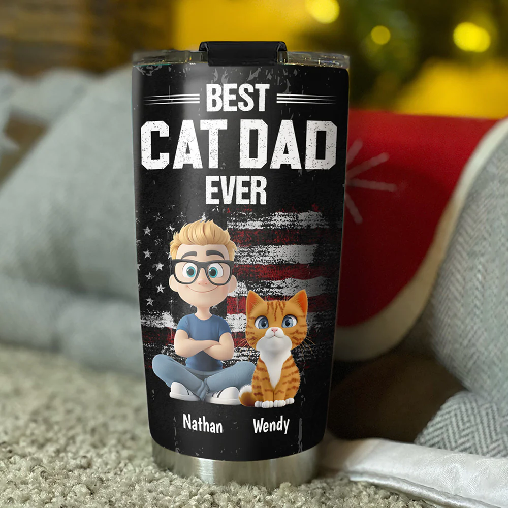American Cat Dad - Personalized Custom Tumbler - Image 3
