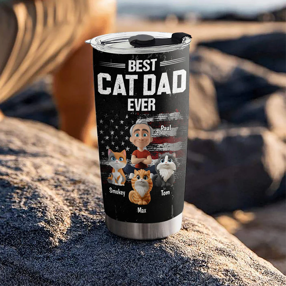 American Cat Dad - Personalized Custom Tumbler - Image 4