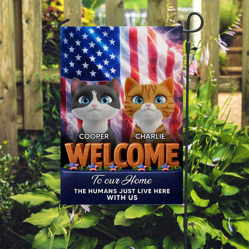 American Cats Welcome You To Home - Personalized Custom Flag - Image 2