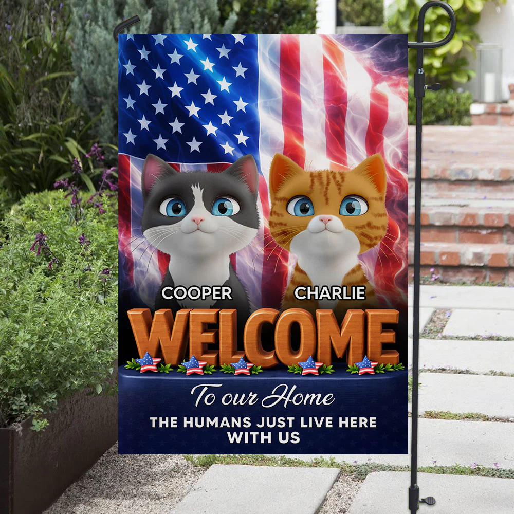 American Cats Welcome You To Home - Personalized Custom Flag - Image 3