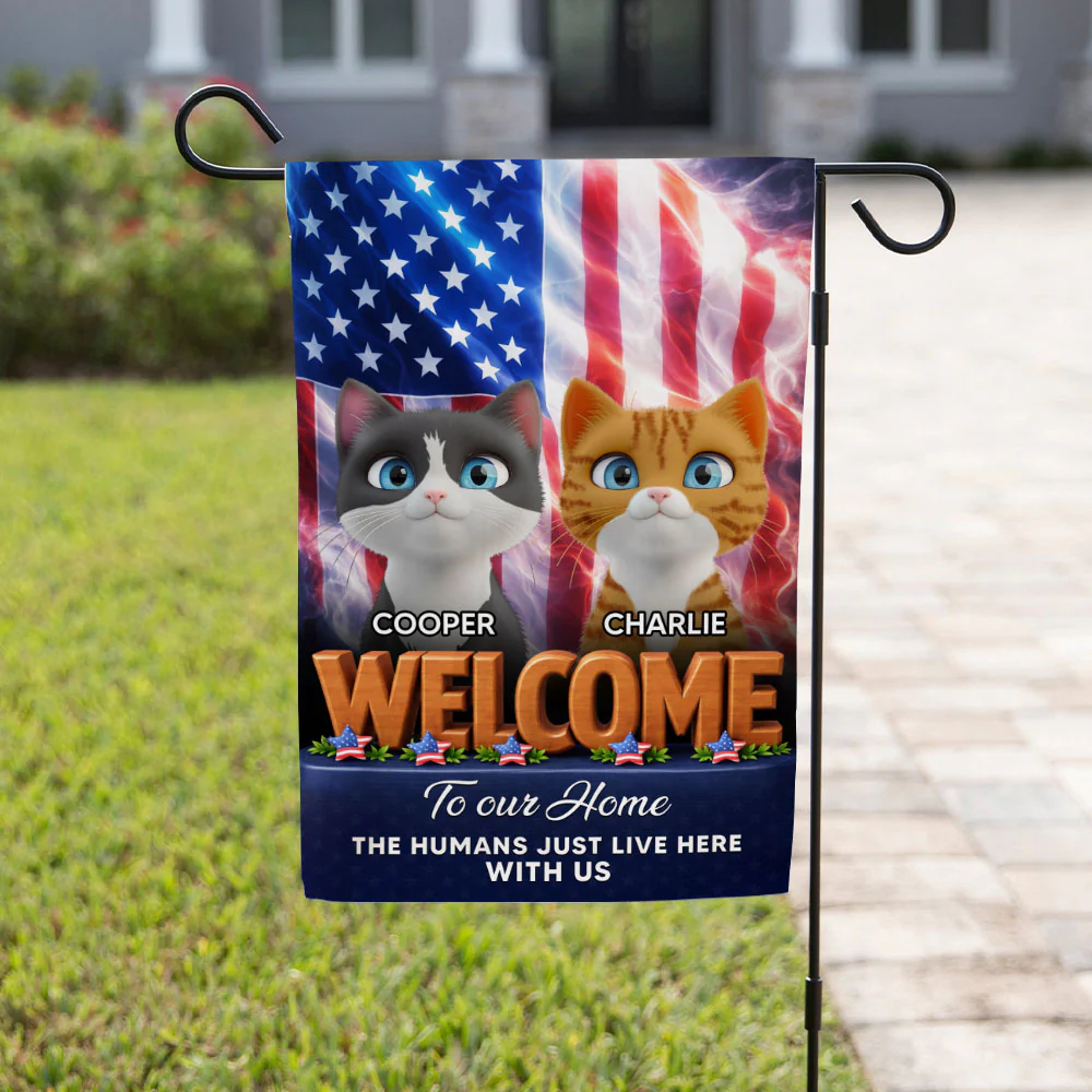 American Cats Welcome You To Home - Personalized Custom Flag - Image 4