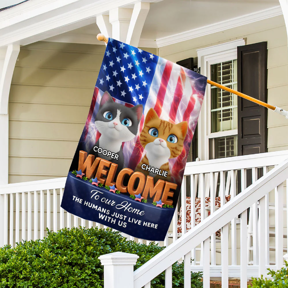 American Cats Welcome You To Home - Personalized Custom Flag - Image 5