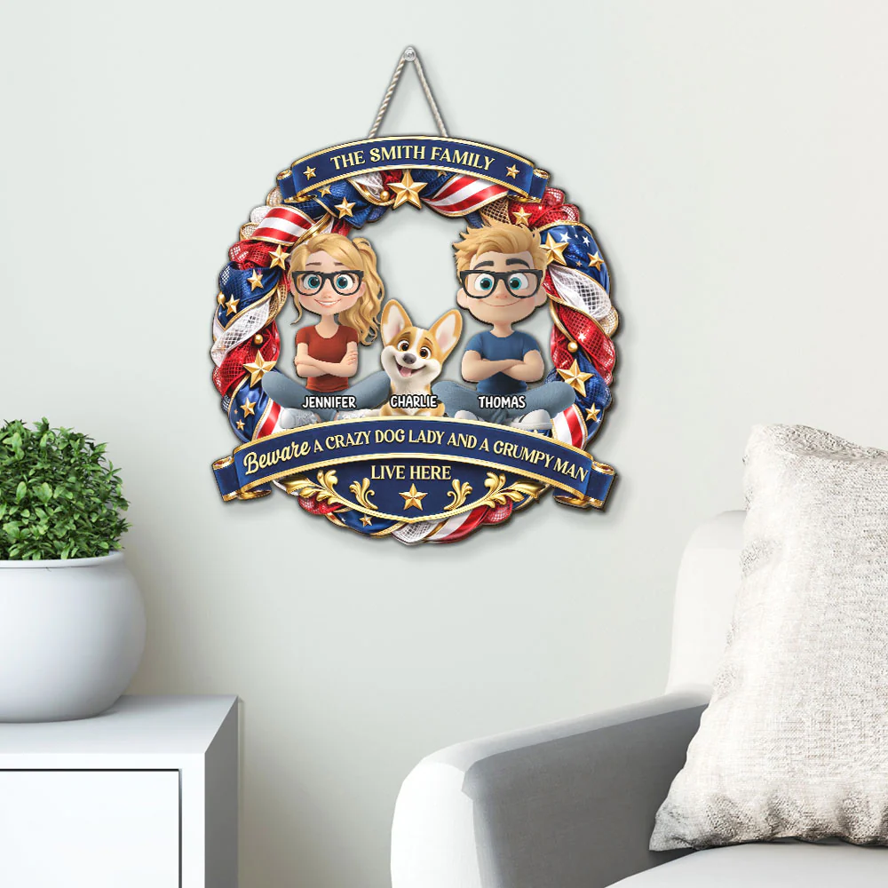 American Crazy Dog Family - Personalized Custom 3D Effect Wood Sign - Image 4