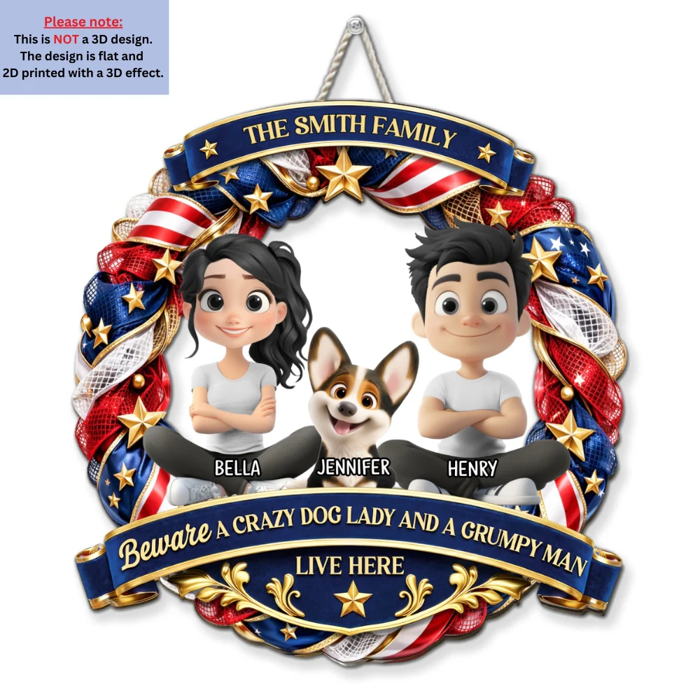 American Crazy Dog Family - Personalized Custom 3D Effect Wood Sign - Image 7