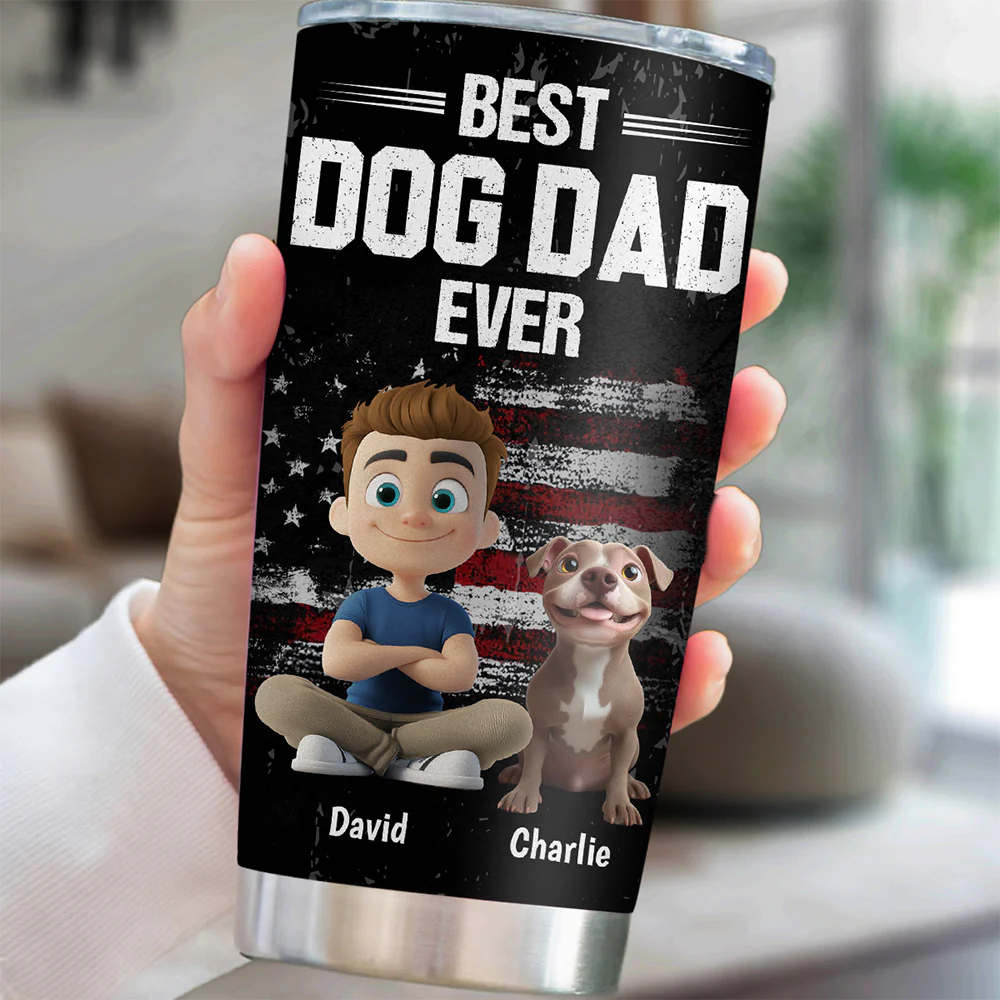American Dog Dad - Personalized Custom Tumbler - Image 2