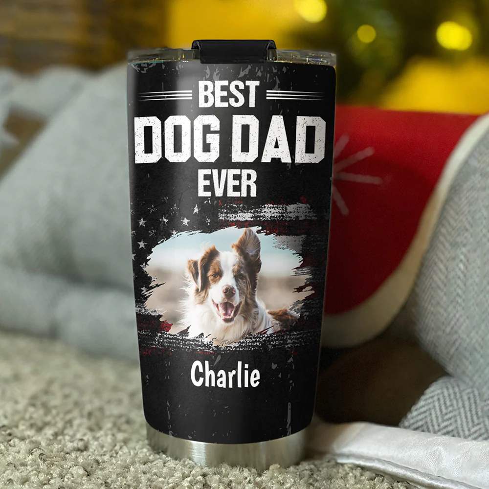 American Dog Dad Photo - Personalized Custom Tumbler - Image 2