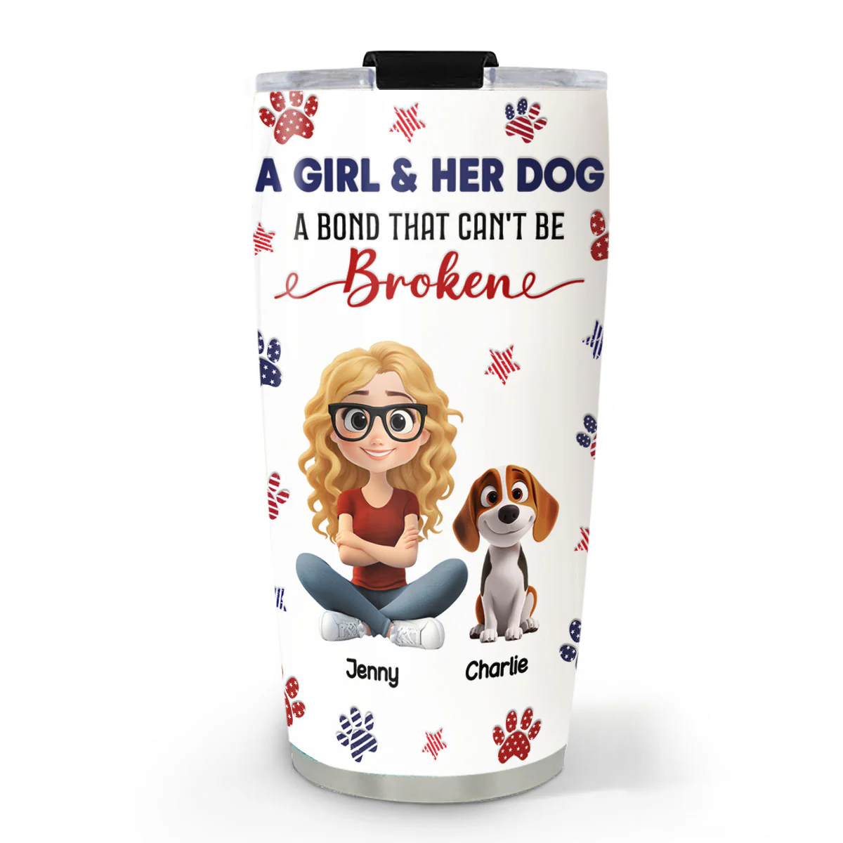 American Girl And Her Dog - Personalized Custom 3D Inflated Effect Tumbler