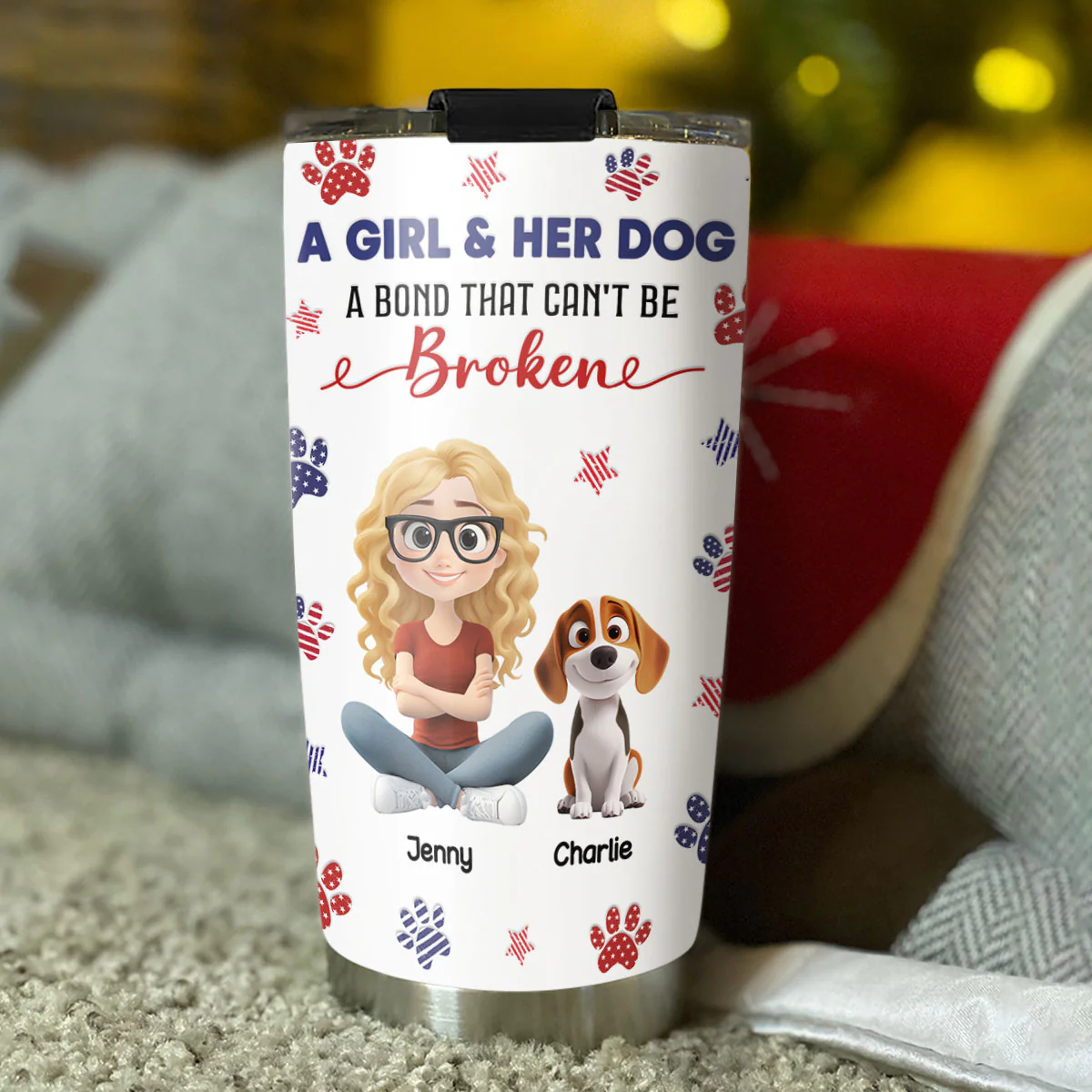 American Girl And Her Dog - Personalized Custom 3D Inflated Effect Tumbler - Image 4