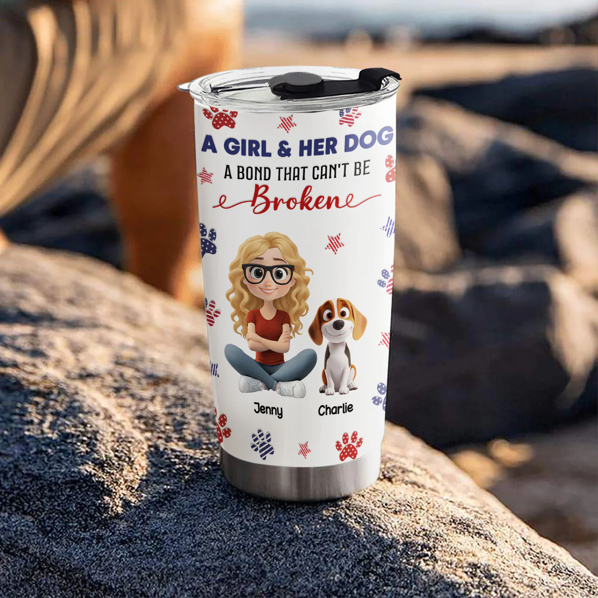 American Girl And Her Dog - Personalized Custom 3D Inflated Effect Tumbler - Image 5