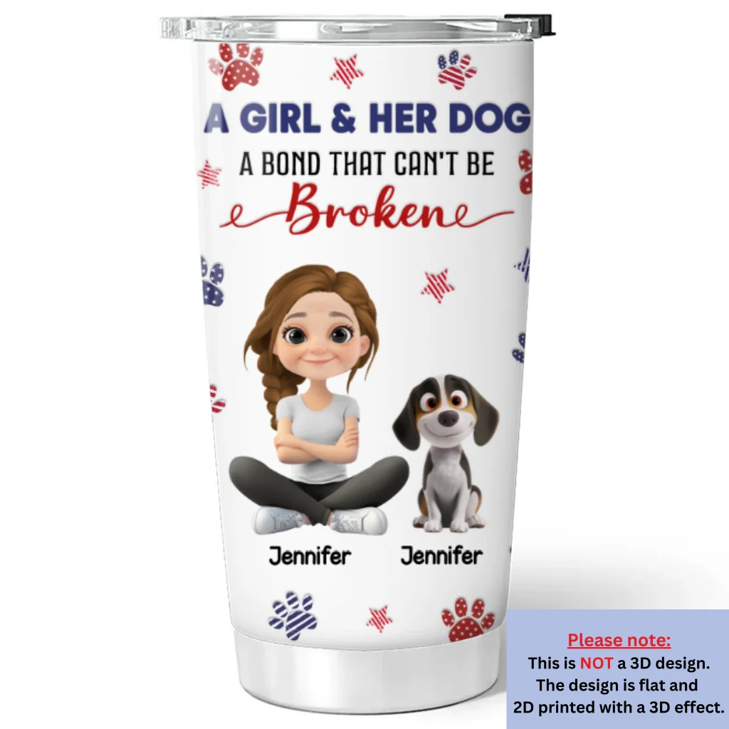 American Girl And Her Dog - Personalized Custom 3D Inflated Effect Tumbler - Image 6
