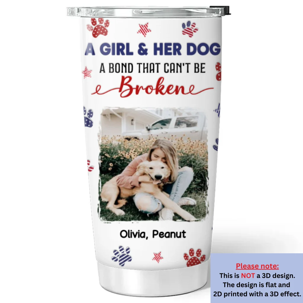 American Girl And Her Dog Photo- Personalized Custom 3D Inflated Effect Tumbler - Image 3