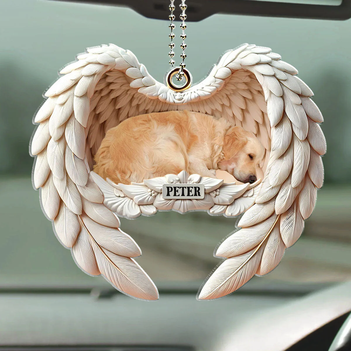 Angel Wings Pet Memorial - Personalized Custom Car Ornament - Image 2