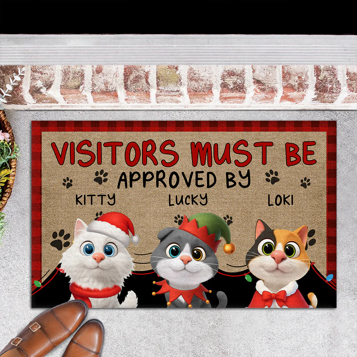 Approved By Cat Cartoon Christmas - Personalized Custom Doormat - Image 2