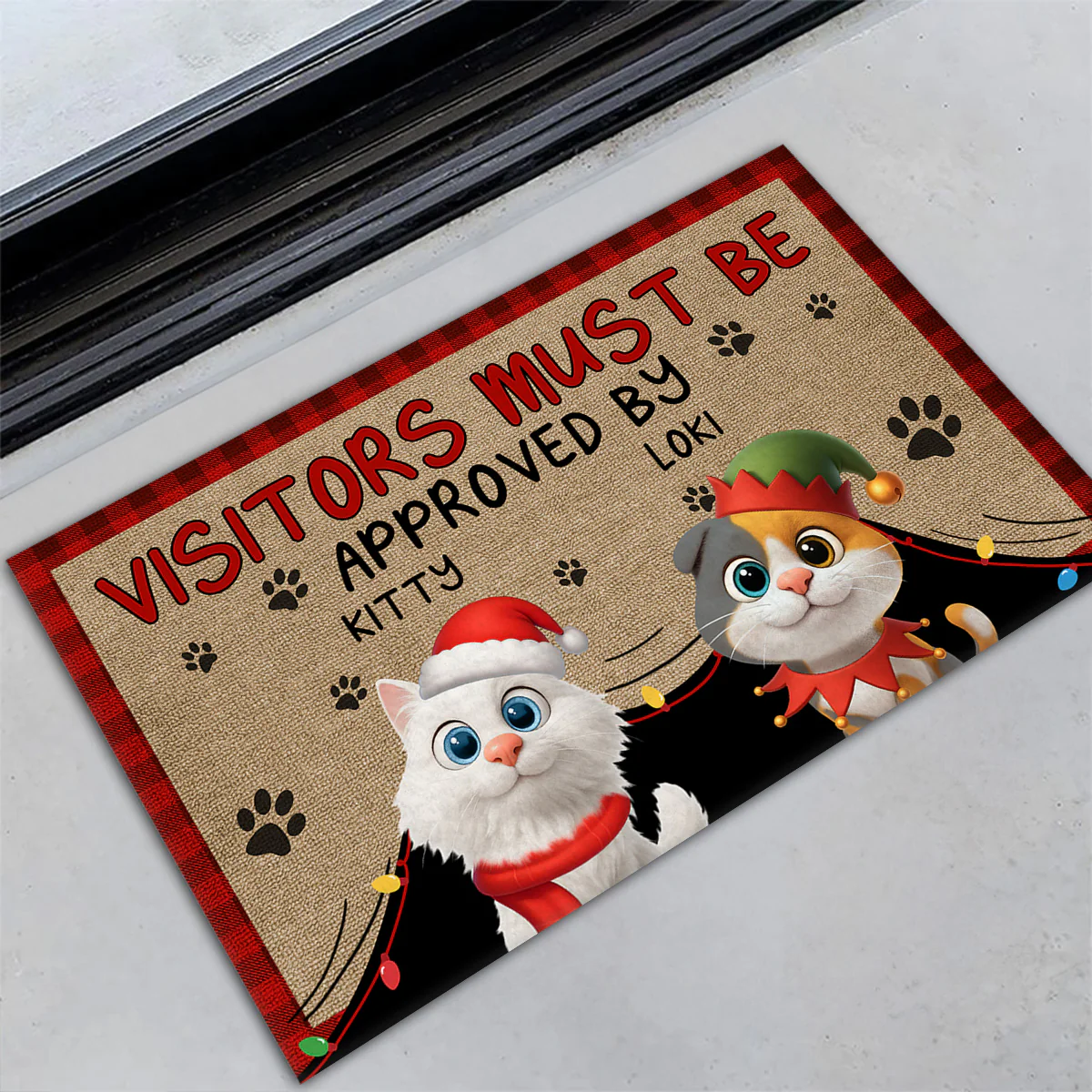 Approved By Cat Cartoon Christmas - Personalized Custom Doormat - Image 4